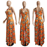 Women's Sleeveless Casual Floral Print Elegant Deep V Neck Boho Straps Loose Wide Leg Plus Size Summer Jumpsuit DY-6660