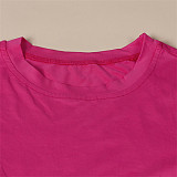Casual Summer Solid Color Short Sleeve O Neck Drawstring Crop Tops Sports Slim Shorts Fitness 2 Piece Set FSX-272