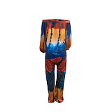 2021 Women Streetwear Summer Pocket Design Lantern Sleeve Tie Dye Print Off Shoulder Plus Size Jumpsuit BER-8071