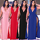 Fashion Deep V Neck Solid Color Sleeveless Sexy High Slit Women Elegant A-Line Plus Size Maxi Long Dress WA-7205