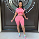 Women Fitness Clothing Short Sleeve O Neck Crop Top High Waist Running Shorts Sportswear 2 Piece Set GLS-7032