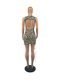 Sexy Leopard Print Backless Women Fashion Sleeveless O Neck Side Lace Up Bodycon Summer Vestidos Mini Dress FOS-8088