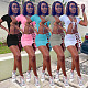 Sexy Women Solid Color Short Sleeve Lace Up Crop Tops Bandage Hollow Out Mini Skirts Summer Two Piece Sets AL-256