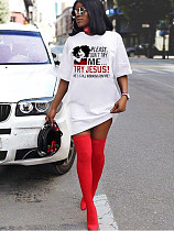Plus Size Women Casual Letter Print Short Sleeve O Neck Summer Streetwear T Shirt Midi Dresses BER-8078