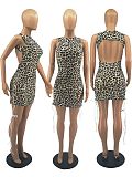 Sexy Leopard Print Backless Women Fashion Sleeveless O Neck Side Lace Up Bodycon Summer Vestidos Mini Dress FOS-8088