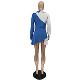 Fashion Women Turn-Down Collar Long Sleeve Button Design Color Patchwork Shirt Skinny Mini Dresses WSM-5258