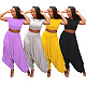 Casual Women Streetwear Short Sleeve O Neck Crop Tops High Waist Harem Pants Summer Two Piece Set SFY-2112