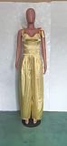 Sexy Solid Color Club Party Sleeveless V Neck Straps High Waist Womens Summer Wide Leg Satin Jumpsuit BN-9286