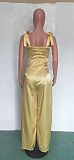 Sexy Solid Color Club Party Sleeveless V Neck Straps High Waist Womens Summer Wide Leg Satin Jumpsuit BN-9286