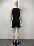 Summer Women Clothes Sexy Solid Sleeveless Tank Vest Crop Top Elastic Waist Shorts Stretch 2 Pieces Set ML-7446