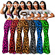 Women Casual Lip Print O-Neck Short Sleeve T-shirts High Waist Leopard Flared Long Pants 2 Piece Set SHD-9166
