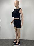 Summer Women Clothes Sexy Solid Sleeveless Tank Vest Crop Top Elastic Waist Shorts Stretch 2 Pieces Set ML-7446
