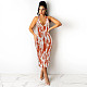 Fashion Tie Dye Print Halter Deep V Neck Sleeveless High Waist Backless Sexy Club Party Maxi Long Dress MEY-20756