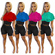 Fashion Color Patchwork Short Sleeve Tshirt Crop Top Shorts Women Fitness Sexy Jogger Summer 2 Piece Set WSM-5259