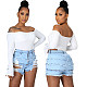 Summer Sexy Patchwork Women Ripped High Waist Holes Stretch Streetwear Plus Size Denim Shorts HSF-2540