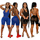 Hot Sale Women Clothing Solid Mesh See-through Sleeveless Halter Bandage Bodysuits Shorts Skinny 2 Piece Sets NIYA-8068