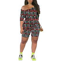 Summer Loose Women Three Quarter Sleeve Skew Collar Long T-shirts Sheath Elastic Shorts 2 Piece Set LP-6299