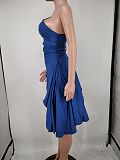 Fashion Solid Color One Shoulder Skew Neck Sleeveless Sexy Night Party Irregular Ruffles Bodycon Top XMY-9296