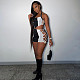 Women Sexy Color Patchwork Side Hollow Out Lace Up Sleeveless Crop Top Skinny Short Skirt 2 Piece Set MEY-20754