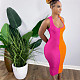 Fashion Color Patchwork Sleeveless Back Hollow Out Bodycon Sexy Women Clothes Club Party Maxi Dress ORY-5198