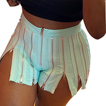 Summer Casual Womens Clothing Sexy Solid Color Zipper Patchwork High Waist Stretchy Clubwear Shorts YF-9917