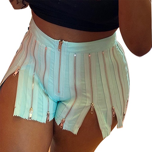Summer Casual Womens Clothing Sexy Solid Color Zipper Patchwork High Waist Stretchy Clubwear Shorts YF-9917