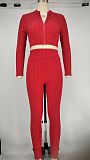 Women Tracksuit Solid Color Long Sleeve Zipper Crop Tops+Pencil Pants Summer Sport Two Piece Set XMY-9311
