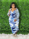 Summer Sexy Spaghetti Strap Beach Vacation Women Sleeveless V-Neck Print Maxi Party Long Dresses TB-5301