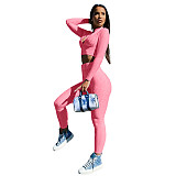 Women Tracksuit Solid Color Long Sleeve Zipper Crop Tops+Pencil Pants Summer Sport Two Piece Set XMY-9311