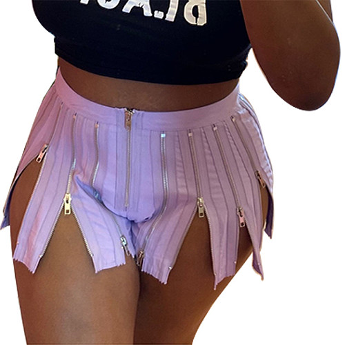 Summer Casual Womens Clothing Sexy Solid Color Zipper Patchwork High Waist Stretchy Clubwear Shorts YF-9917