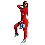 Women Tracksuit Solid Color Long Sleeve Zipper Crop Tops+Pencil Pants Summer Sport Two Piece Set XMY-9311