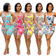 Summer 2021 Printed Fitness Sleevelss Square Collar Bodycon Streetwear High Elastic Rompers ML-7448