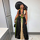 Sexy Mesh See Through Tie Dye Print Halter Bandage Backless Bra Top Maxi Long Skirt Women Two Piece Set SH-390155