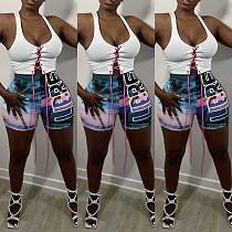 Women Clothing Summer Casual Print Elastic Waist High Waist Beach Holiday Bodycon Shorts WSY-5886