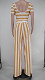 Women Clothing Plus Size Striped Short Sleeve Crop Tops Wide Leg Pants Summer Outfits 2 Piece Set XMY-9310
