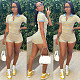 2021 Summer Short Sleeve Women Patchwork Striped Front Zipper Bodycon Casual One Piece Romper WSY-5878