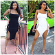 Sexy Solid Women Summer Sleeveless Spaghetti Straps Side Eyelet Bandage Bodycon Clubwear Midi Dress MDF-5240