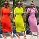 High Stretch Summer Elegant Solid Color Women Sexy O-Neck Short Sleeve Skinny Maxi Dress FSX-276