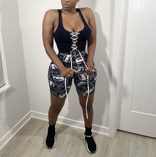 Women Clothing Fashion Printed Athleisure Skinny 2021 Summer High Waist Cycling Active Wear Shorts WSY-5885