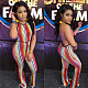 Sexy Stripes Printed Backless Halter Sleeveless Mid Waist Streetwear Women Skinny One Piece Jumpsuits LSL-8004