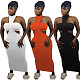 Solid Color Halter Neck Hollow Out Long Dress+Strapless Crop Top 2 Piece Set FOS-8091