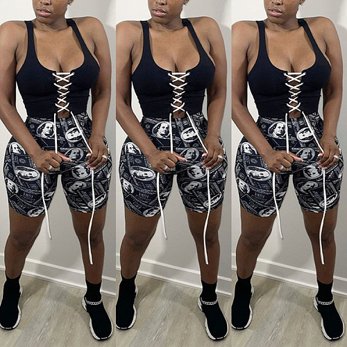 Women Clothing Fashion Printed Athleisure Skinny 2021 Summer High Waist Cycling Active Wear Shorts WSY-5885