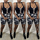 Women Clothing Fashion Printed Athleisure Skinny 2021 Summer High Waist Cycling Active Wear Shorts WSY-5885