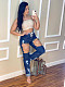 2021 Women Clothes Summer Ripped Hole High Waist Streetwear Chain Lace Up Straight Plus Size Jeans LSL-6456