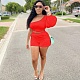 Sexy Solid Color Women One Shoulder Single Long Sleeve Crop Top Shorts Sexy Ruched Two Piece Set MEI-9191
