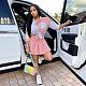 XS Sexy Casual Elegant Patchwork Striped Print Three-Quarter Sleeve Shirt Pleated Mini Skirt Two Piece Set HMS-5485