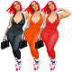 Elegant 2021 Summer Solid Color Sexy Halter Backless Women Fitness Clothes Streetwear One Piece Jumpsuit YUM-09080