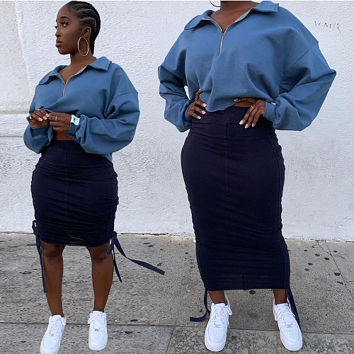 2021 New Arrivals Women High Waist Side String Draped Bodycon Streetwear Knee Length Midi Skirts LP-66301