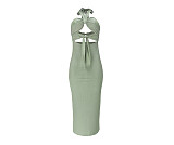 Women Sexy Solid Color Sleeveless Hollow Out Backless Halter Bandage Summer Maxi Long Dress ASL-6386