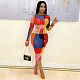 Fashion Streetwear Contrast Color Long Sleeve O Neck Women Party Bodycon Mesh Long Dress CHY-1341